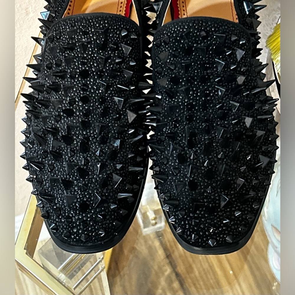 Black with Red Bottom Soles Spiked Studded Rivets Slip On Dress Shoes/Loafers 41 - Picture 7 of 16
